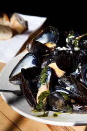 Bertha's mussels with fresh basil and garlic butter