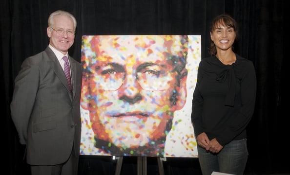 Artist Anna Rose Soivik painted images of Tim Gunn, Frederique Van der Wal and Bono for YouthAIDS.