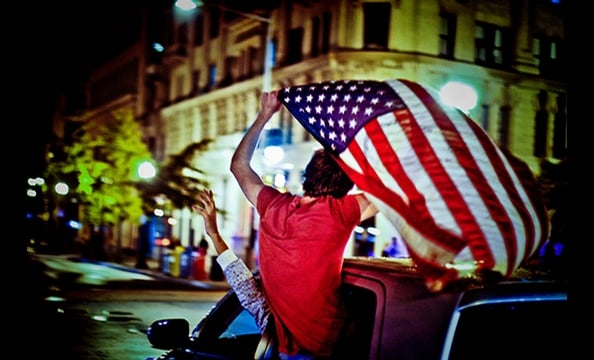 "Election Night".  When Barack Obama was elected, Gilley took to the streets.  Armed with a Canon 40D and a 50-milimeter 1.4 lens, she headed to 14th and U streets, NW, then followed a crowd south to the White House.  For nearly five hours, Gilley snapped