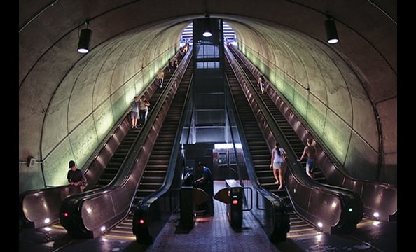 "Rossyln Metro".  A marketing specialist who moonlights as a wedding and event photographer, Kelley shot this photo with a Canon 30D and a 15-milimeter fisheye lens.  The photo was an example of being at the right place at the right time, Kelley says— he 