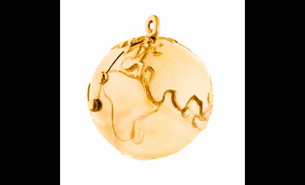 This charm benefits Global Giving (globalgiving.org), a DC-based site that facilitates microlending projects, which allow donors to know exactly what their donations are doing all over the world, $115 for silver, $145 for gold.