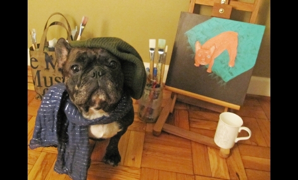 Gromit, a French bulldog, decided to go French for Halloween. Tres chic!
