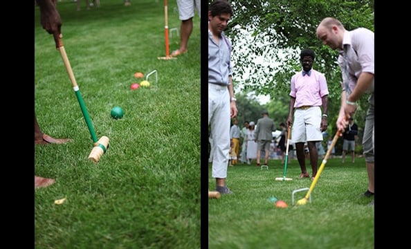 Playing croquet on the Hillwood lawn.  