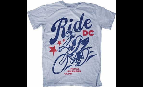 Want to see Washington become more bike-friendly? Twenty percent of the proceeds from sales of the Pedal Pusher’s Club’s “Ride DC” T-shirt benefits the Washington Area Bicyclists Association. Pedal Pushers Club, $18.
