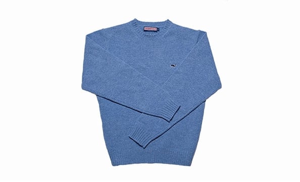 Get 15 percent off Vineyard Vines preppy classics such as this crewneck whale sweater. VineyardVines.com, $115. (This offer excludes certain merchandise, such as collegiate and NFL- and MLB-licensed goods, and can’t be used with another offer).