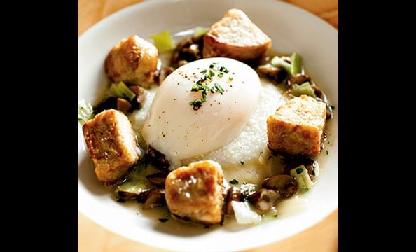 Southern comfort cooking goes upscale at Sou'Wester. Here, sweetbreads are paired with grits and a poached egg. 