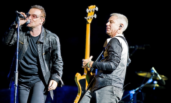 Bono and Adam Clayton on the stage at FedEx Field.