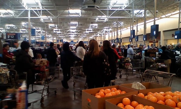 Reader Tim says "Wal-Mart did an impressive job keeping the shelves stocked despite the crowd."