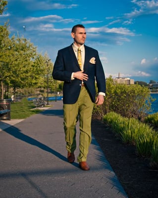 Blazer from Dr. K's vintage; silk tie, slacks, and shoes from It’s Vintage Darling; and button-down shirt from Ginger Root.