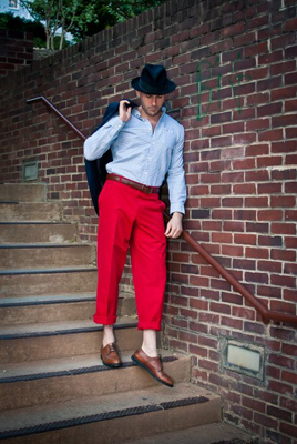 Striped button-down from Federal, and vintage slacks and wingtips from It’s Vintage Darling.