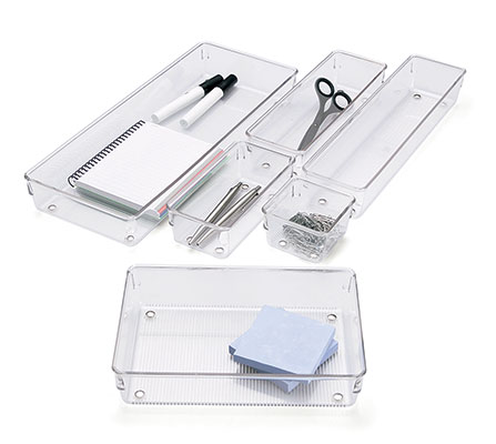 Linus Shallow Drawer Organizers, $2.99 to $6.99 each at the Container Store