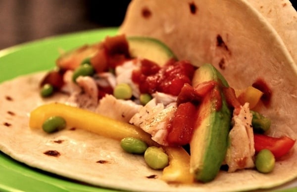 Fresh Fish Tacos With Edamame and Peppers