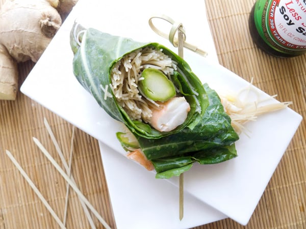 Asian Shrimp and Noodle Collard Green Wrap