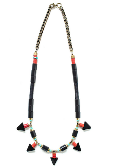 Made with recycled vinyl and vintage sequins, this festive, geometric piece is one of a kind. Edita necklace, $168 at <a href="http://www.saintclairjewelry.com/products/necklace">Saint Clair Jewelry</a>.