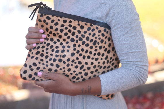 We’re partial to a good animal print (especially one paired with leather)—but Love, Cortnie’s girly clutches come in endless patterns. $140 at Love, Cortnie’s <a href="https://www.etsy.com/listing/123389352/back-in-stock-spotted-ll-calf-hair?ref=shop_home_active">Etsy shop</a>.