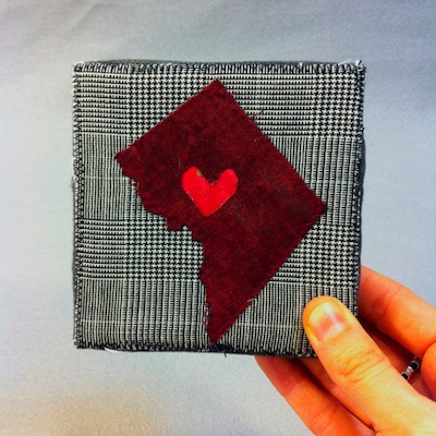 A cozy piece of art for the proud Washingtonian (or the homesick out-of-towner), hand-sewn with recycled fabrics. Ready-to-hang canvas, $20 at SeeingInFabric’s <a href="https://www.etsy.com/listing/173277618/dc-art-heart-dc-sewn-fabric-art-ooak-4x4?ref=related-4">Etsy shop</a>.