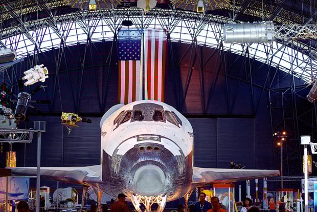 07082014-udvarhazy.jpg - Washingtonian DC Staycation: The Space Shuttle Discovery is among the famous crafts stored at the Udvar-Hazy Center in Chantilly. Photograph by Flickr user Joseph Gruber.