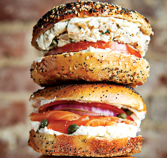 Whitefish-salad and smoked-salmon bagel sandwiches at Bullfrog Bagels. Photograph by Scott Suchman.