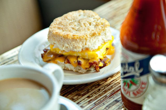 Dig into breakfast biscuits at Bayou Bakery. Photograph by Scott Suchman