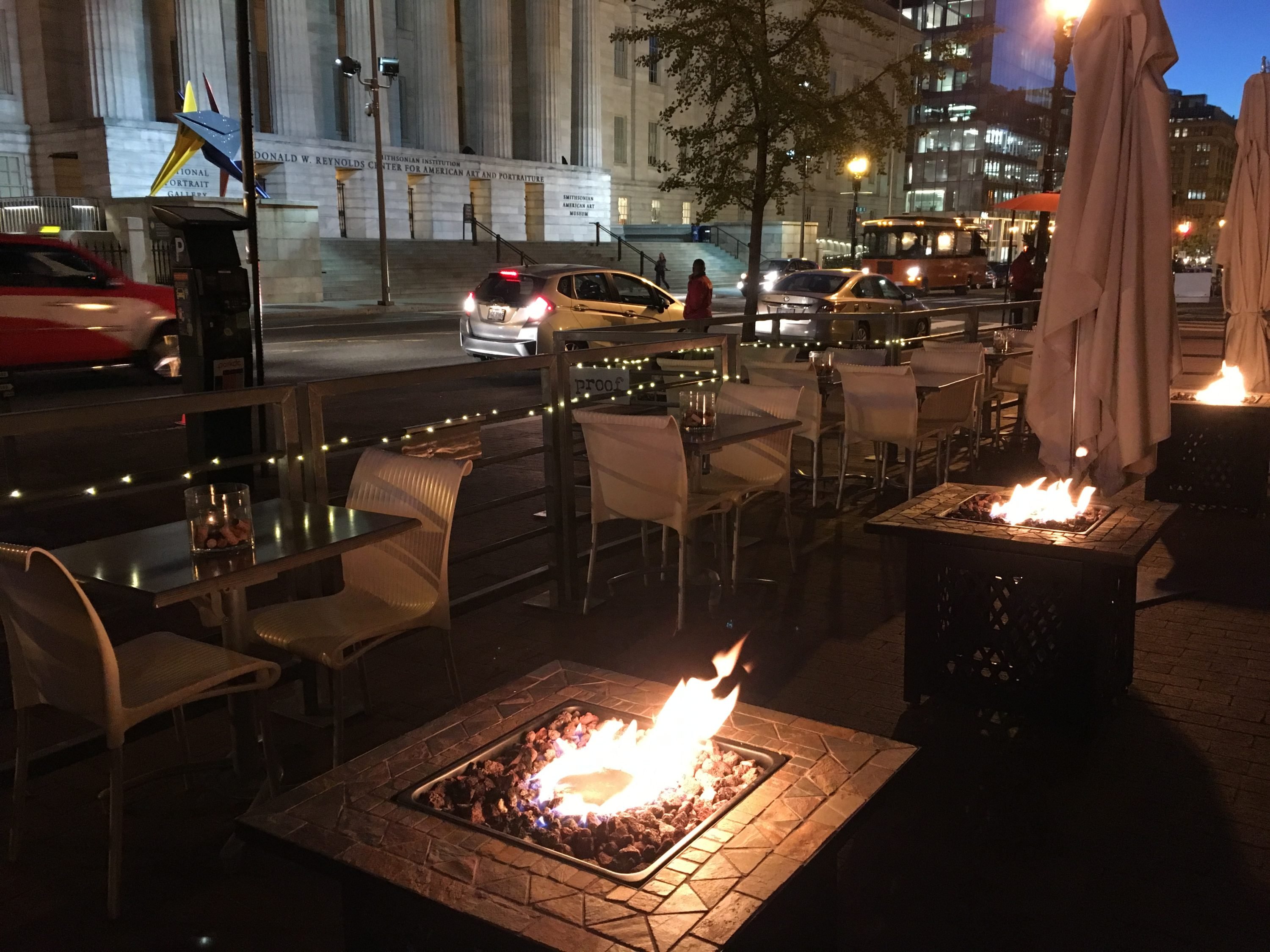 Warm up with fire pits and a thermos of booze on Proof's winter patio. Photograph courtesy of Proof