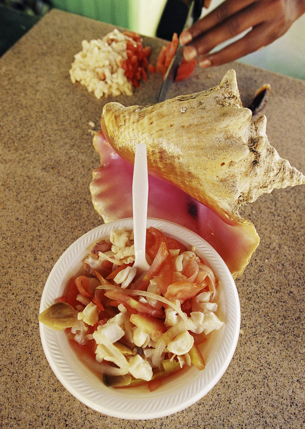 Conch ceviche at the Fish Fry in Nassau. Photograph by Gary Moss/Getty Images.