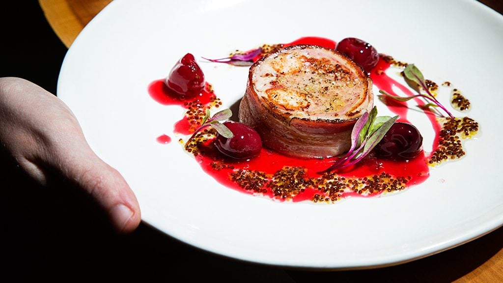 Rabbit with cherry glaze from Clarity. Photograph by Scott Suchman.