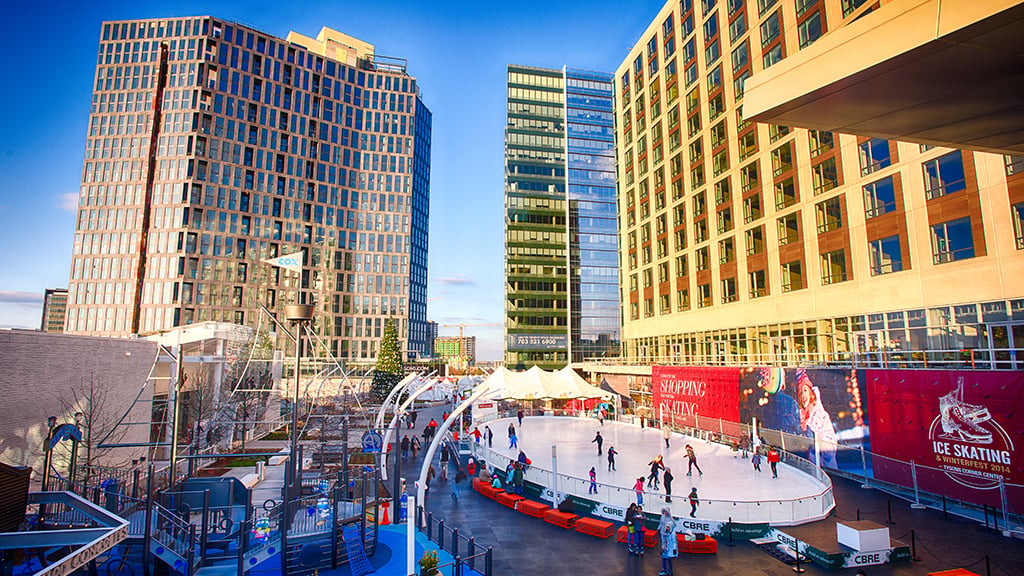 Take a break from the mall with a spin around the ice rink at Tysons Corner Center, open through March 6. Photograph by Rassi Borneo.