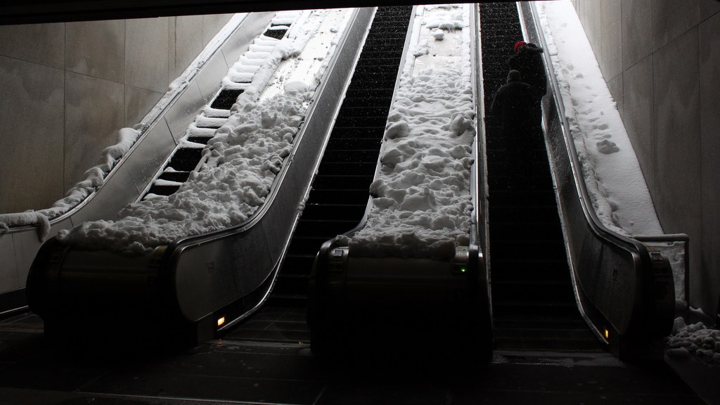 Metro escalators shut down by snow.