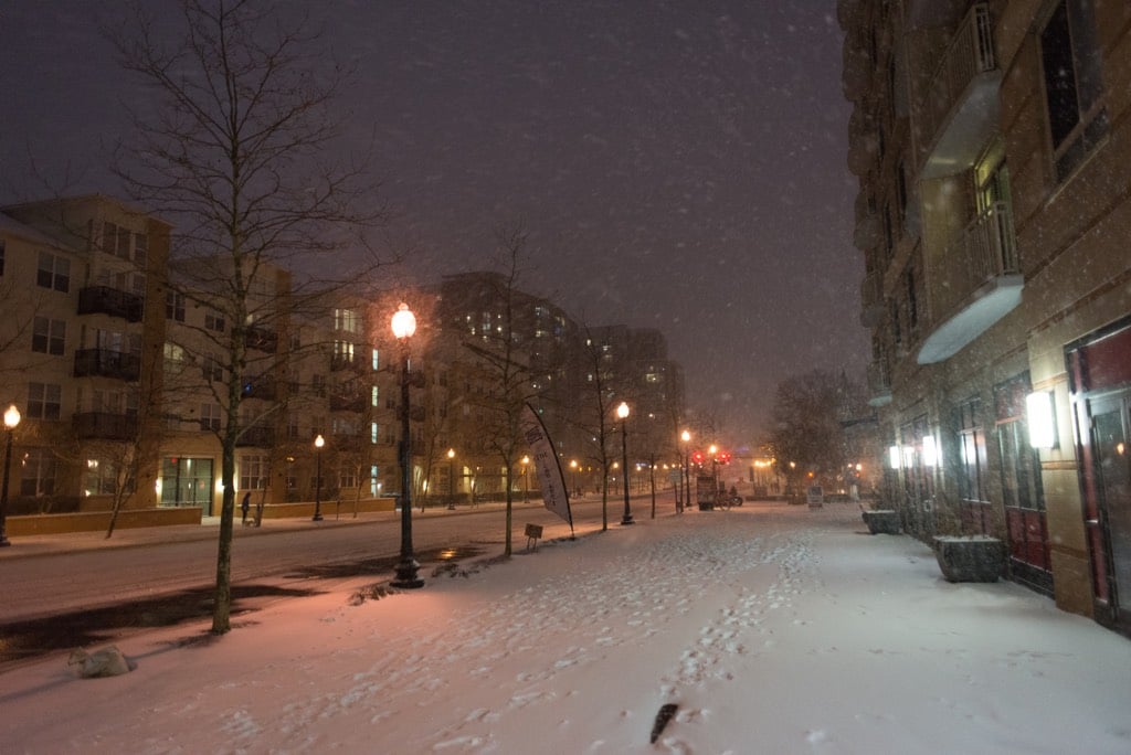 East-West Highway in downtown Silver Spring was deserted on Friday night.