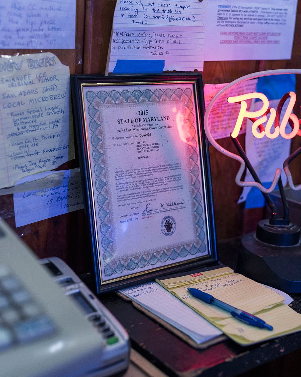 Hank Dietle’s Class D liquor license was the first issued after Prohibition. Photograph by Christopher Leaman.