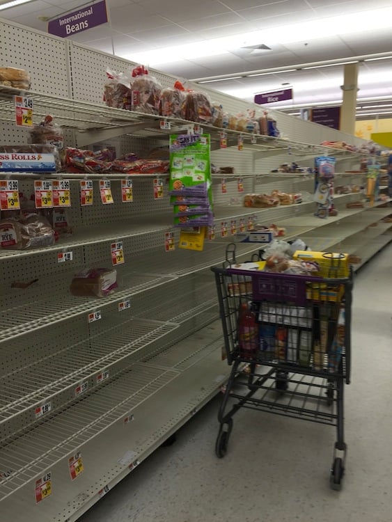 The bread aisle at a Giant in Brentwood before the winter storm hit Washington, DC. Photograph courtesy of Caroline Cunningham. 