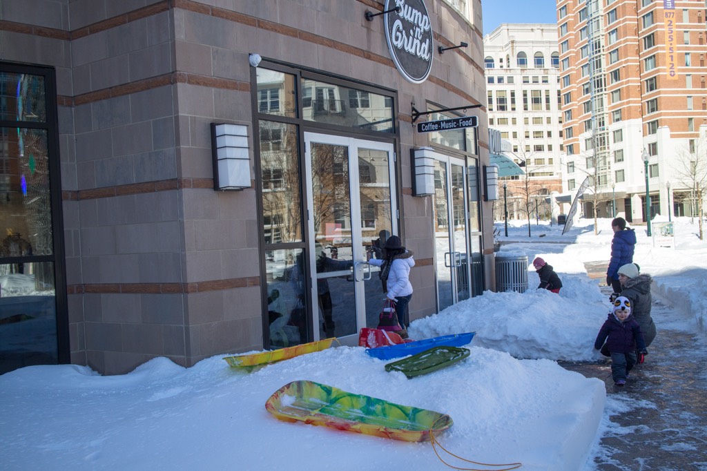 Sled Only Parking at the Coffee Shop