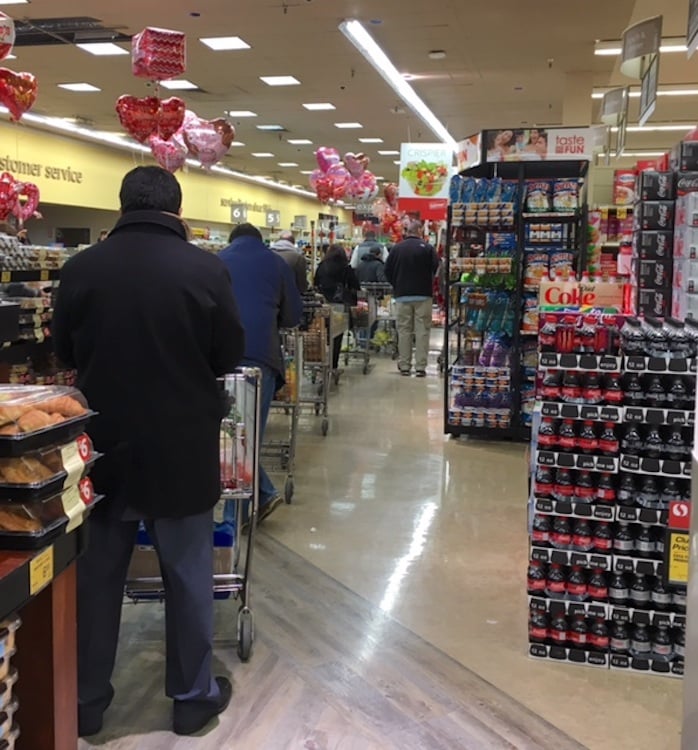 The long check-out line at a Reston supermarket. Photograph courtesy of Dorothy West. 