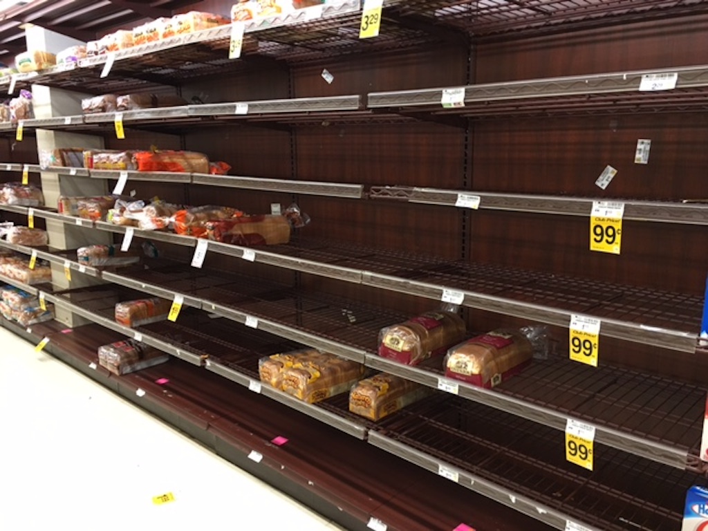 The bread aisle at a Reston supermarket before the winter storm hit Washington, DC. Photograph courtesy of Dorothy West. 