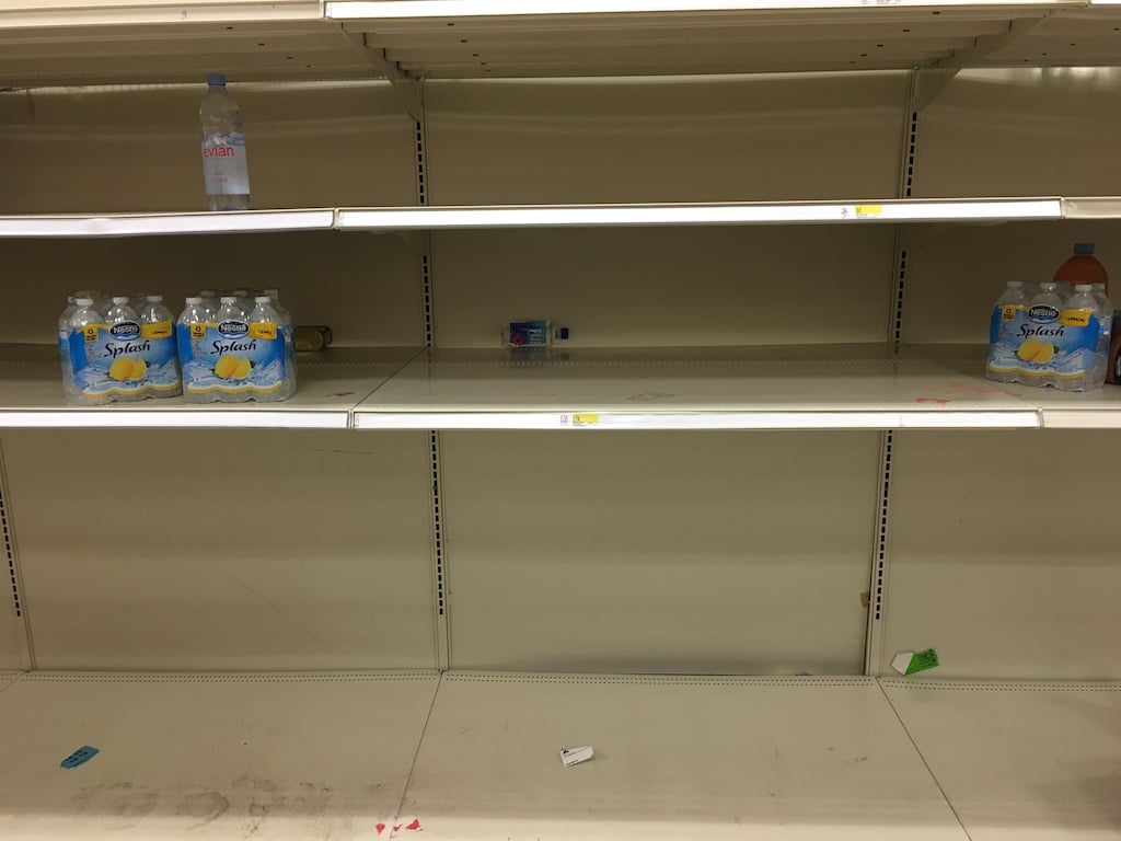 The depleted bottle water shelves at a Rockville Target. Photography courtesy of Helena Lopez. 