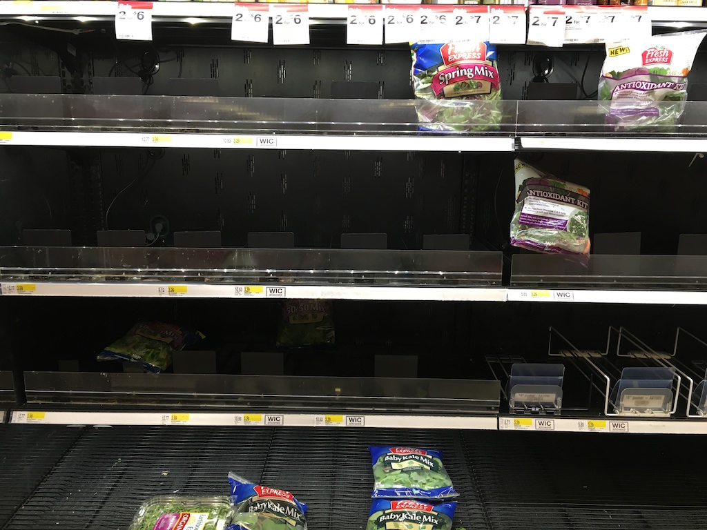 The healthy shelves have been raided too, at this Rockville Target. Photograph courtesy of Helena Lopez. 