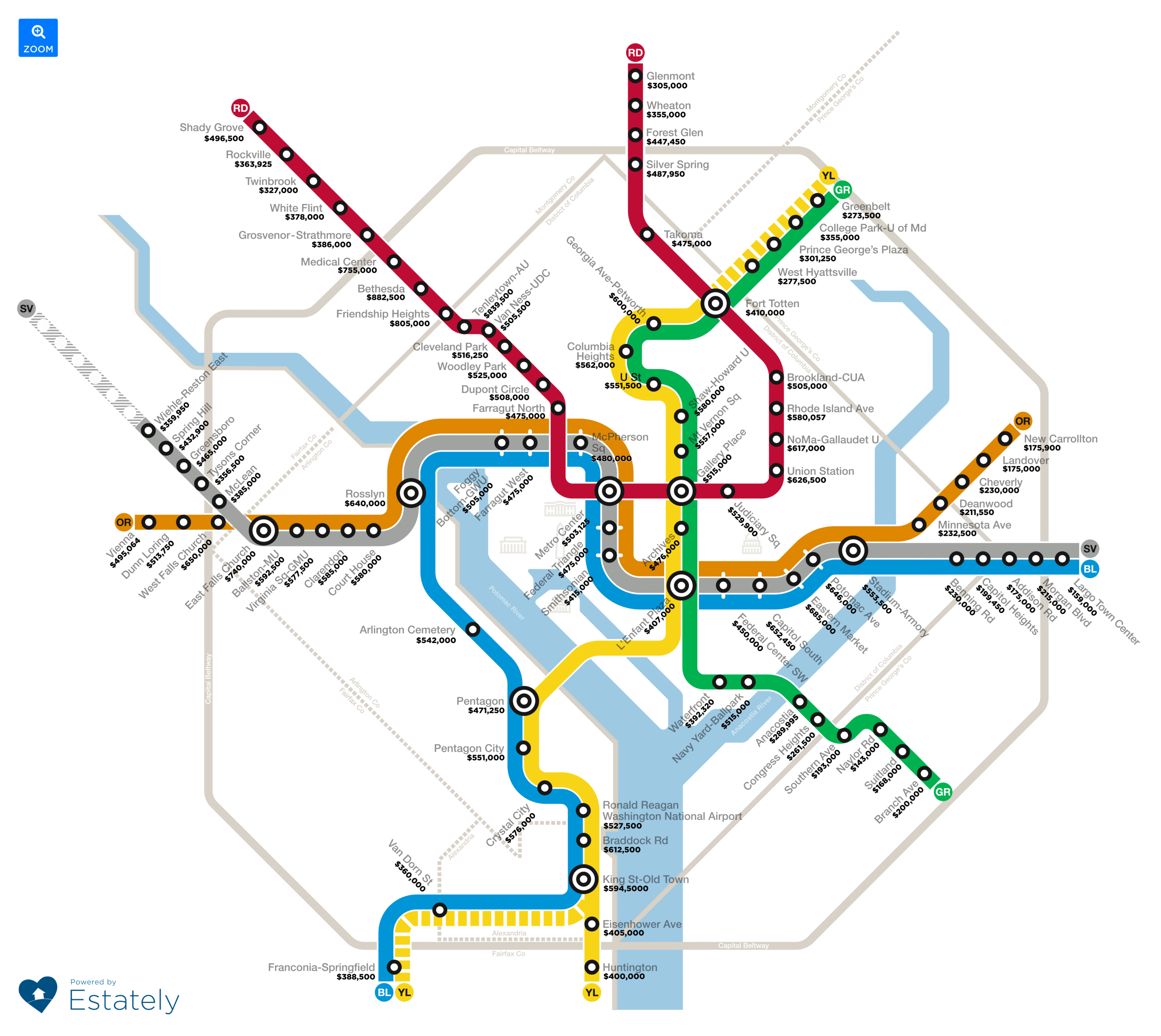 Dc Metro Stops Map Here's A Map Of Median Home Prices Near Your Metro Stop - Washingtonian