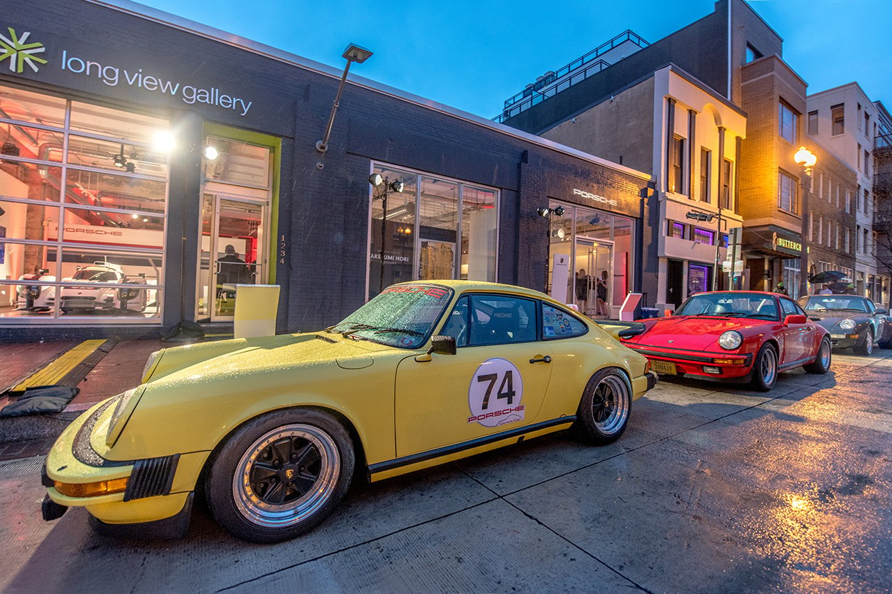 A 1974 Porsche 911 2.7 Coupe sat outside the Long View Gallery to greet guests on their way inside. 