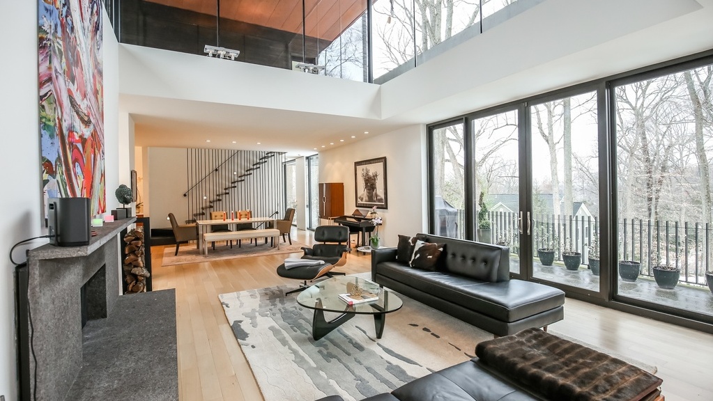 Ceilings in the living room reach 16-feet high. - Washingtonian Ceilings in the living room reach 16-feet high.