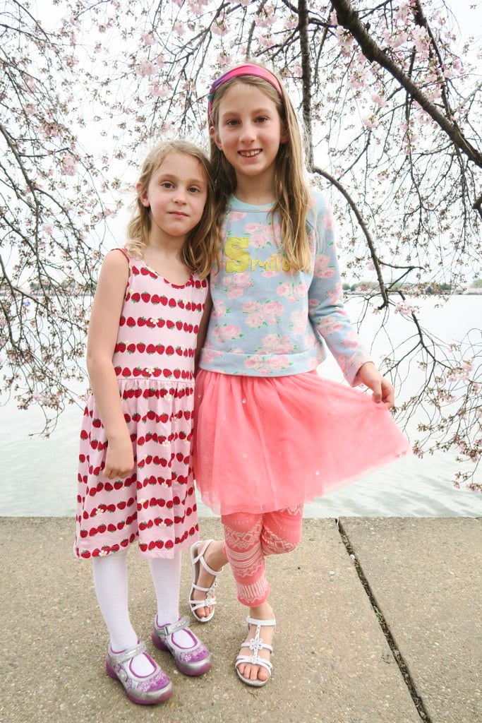 Four-year-old Alette and 8-year-old Isabel Norgaard came from Baltimore to show off their pink ensembles.