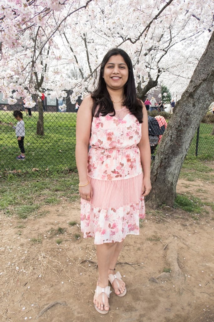 Sonal Patil, 27, is visiting from India and chose this flowy floral dress to compliment the blossoms.