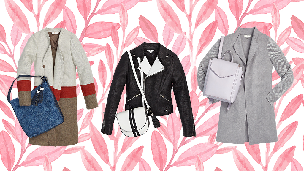 Spring trend: pretty pastel jackets and purses.