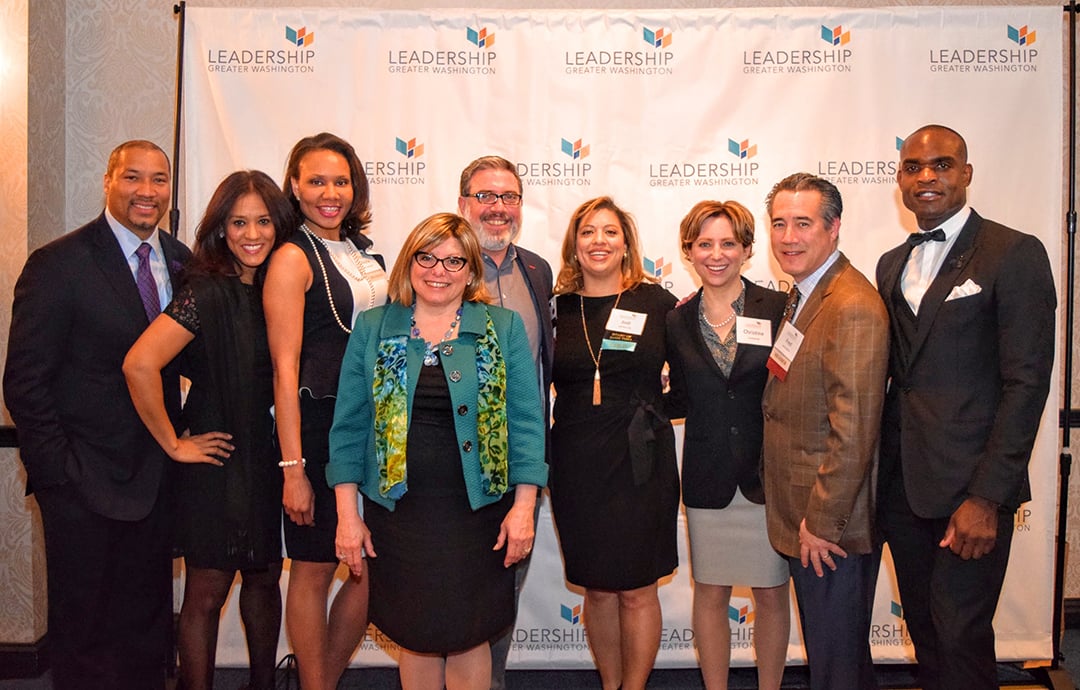 Montez Anderson (’13) of Constella Solutions, Danielle Reyes (’13) of Yoga Hikes DC, Vikisha Fripp (’13) of Providence Hospital, Laura Meyers (’13), CEO of Planned Parenthood of Metropolitan Washington, David Gorodetski (’15) of Sage Communications, Jodi Ovca (’13) of ACCESS Youth Inc., Christine Hill of National Veterans Legal Services Program, Fred Hill (’13) of The Hill Group, Clayton Lawrence (’13), President & CEO of Lawrence Executive Alliance of Professionals.