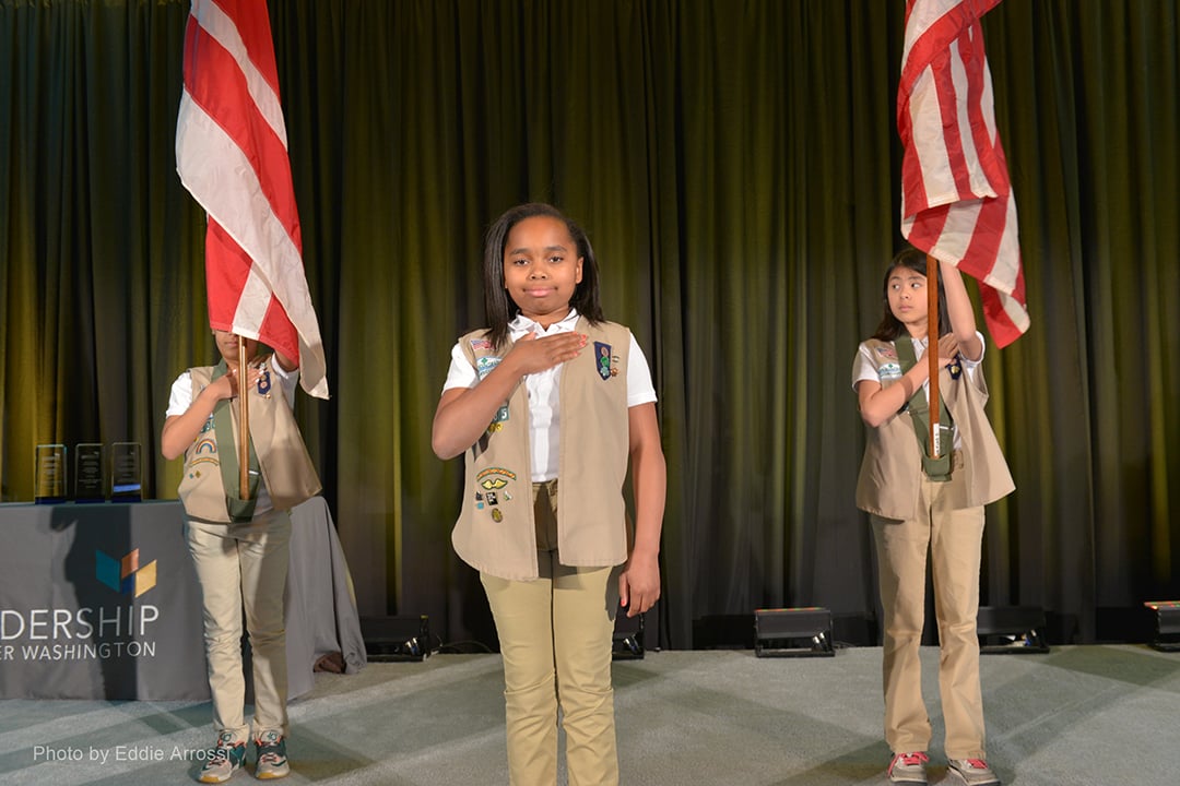 Representing Troop 5285 of the Girl Scouts Nation’s Capital: D’yana Pickett, Amaya Maxwell and Chuyun Emily Arbieto.