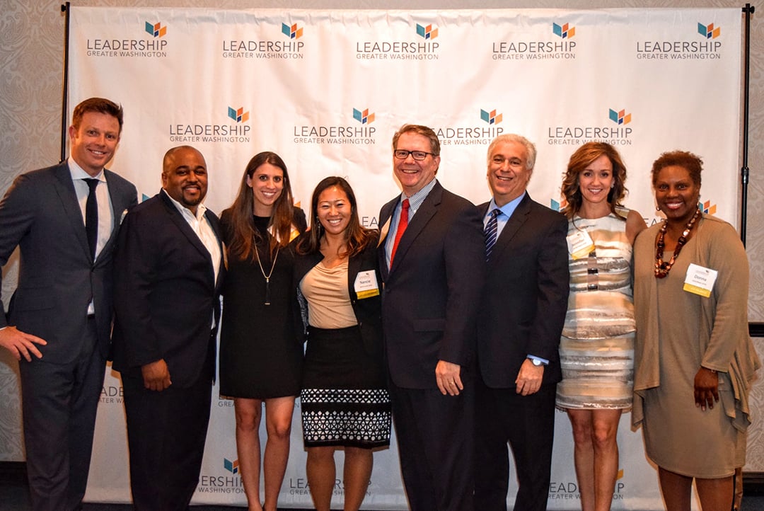 All from LGW’s current Signature Class of 2016: Al Dominick of Bank Director, Earl Adams of Saul Ewing, Rebecca McFarland of Washingtonian, Nancie Suzuki of The Richard E. and Nancy P. Marriott Foundation, Mike Tryon of Tate & Tryon, Jerry Pasternak of Pepco Holdings, Jennifer Bognet of Bognet Constructions, and attorney Donna Wilson.