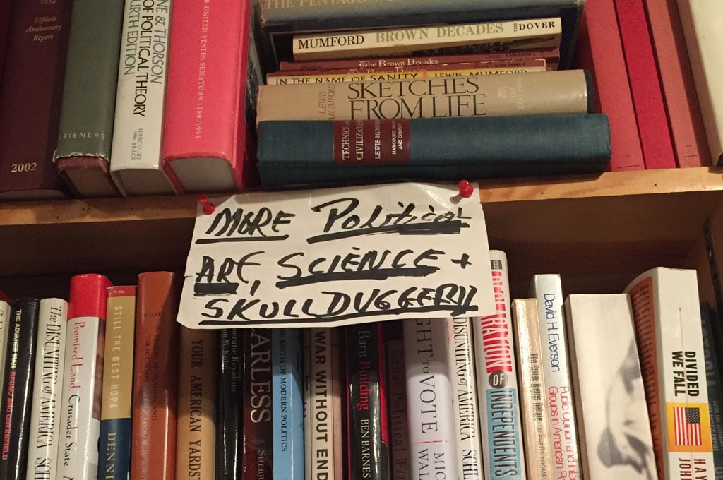 "Skullduggery" is a classification of books in Toole's shop. 