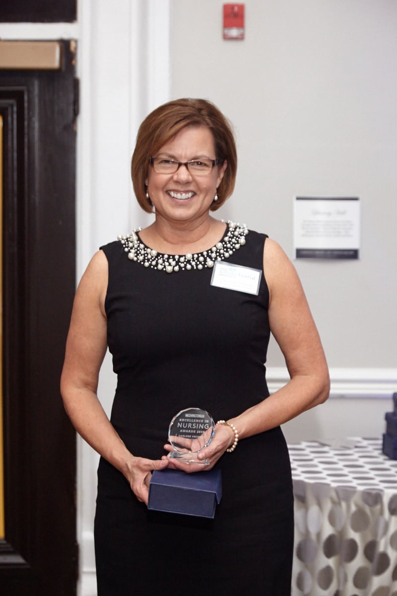 Darlene Vrotsos, a nurse at Virginia Hospital Center, received the Washingtonian Excellence in Nursing Award for nursing leadership. 