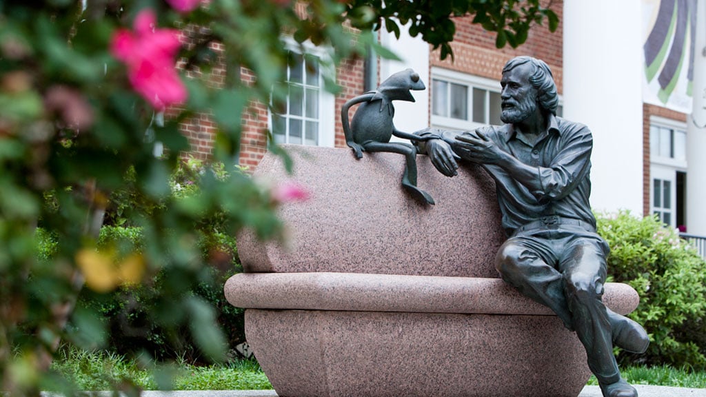 DC memorials. Outside of the University of Maryland's Stamp Student Union you'll find Jim Henson and Kermit the Frog. Photograph by John T. Consoli/University of Maryland.