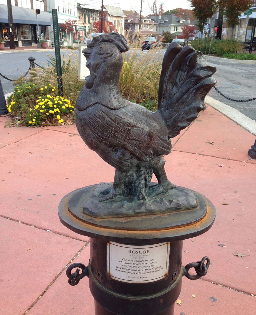 interesting-dc-memorials_roscoe-the-rooster - Washingtonian DC memorials. The real Roscoe was actually a victim of a hit-and-run while crossing the road. Photograph by Patrick J. Kiger.