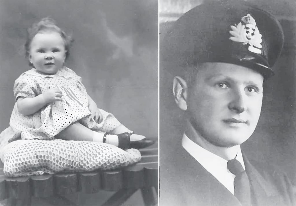 Bonnie Fogel at age one in 1945, after her father (right) went to war and disappeared. Until her thirties, Fogel knew her father only from a photo. Photographs courtesy of Bonnie Fogel.